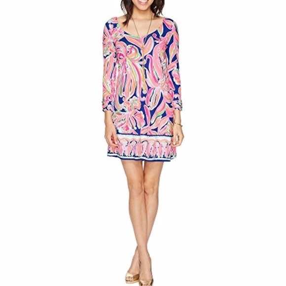 Lilly Pulitzer Emma Dress in Resort Navy in Banana Flambé Engineered Knit Medium - Picture 5 of 5